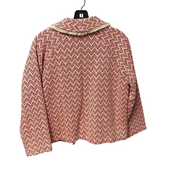 Lilla P Open Front Red Cream Chevron Pure Cotton Knit Jacket Womens Medium - Picture 4 of 6
